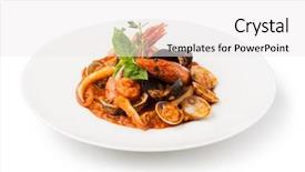  Presentation with seafood - PPT theme featuring rice with seafood background and a white colored foreground