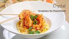  Presentation with shrimps - Presentation design enhanced with rice-with-shrimps-and-pineapple background and a coral colored foreground