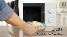  Presentation with role play woman and man - Presentation theme featuring rice with vegetables in microwave background and a coral colored foreground
