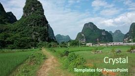  Presentation with rice fields - Theme enhanced with ricefield - landscape of rural china background and a tawny brown colored foreground