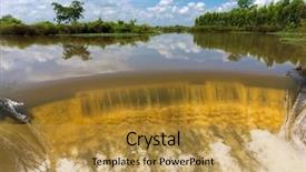  Presentation with river flowing - Presentation having ricefield - river flowing during tropical monsoon background and a gold colored foreground