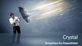  Presentation with defending - Colorful slide set enhanced with rich data - business man defending light beams backdrop and a ocean colored foreground