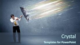  Presentation with defending - Presentation design with rich data - business man defending light beams background and a ocean colored foreground