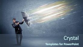  Presentation with defending - Slides having rich data - business man defending light beams background and a ocean colored foreground