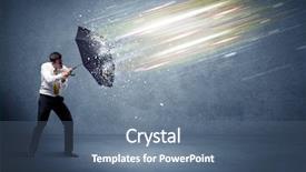  Presentation with rich man - Colorful slide set enhanced with rich data - business man defending light beams backdrop and a ocean colored foreground