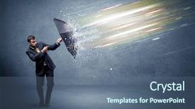  Presentation with defending - Audience pleasing presentation consisting of rich data - business man defending light beams backdrop and a ocean colored foreground