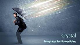  Presentation with defending - Slides having rich data - business man defending light beams background and a ocean colored foreground