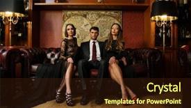  Presentation with women - Beautiful slide set featuring rich man - handsome brunette wearing suit sitting backdrop and a tawny brown colored foreground