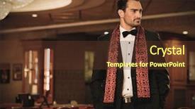  Presentation with sustainable luxury fashion - Presentation design consisting of rich man - handsome brunette wearing suit background and a tawny brown colored foreground