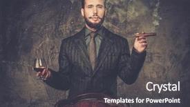  Presentation with beverage - Presentation design having rich people - handsome well-dressed with glass background and a dark gray colored foreground