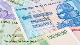  Presentation with european union banknotes and coins - PPT layouts with rich poor - banknotes of zimbabwe after hyperinflation background and a soft green colored foreground
