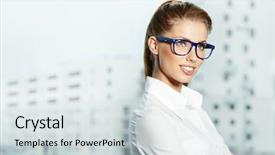  Presentation with house - Presentation with rich real estate - businesswoman standing outside a modern background and a light gray colored foreground