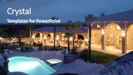  Presentation with new home - Presentation theme consisting of rich real estate - huge new luxury home background and a ocean colored foreground