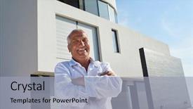  Presentation with rich man - Audience pleasing PPT layouts consisting of rich real estate - senior man in front backdrop and a light blue colored foreground