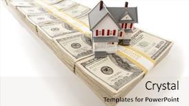  Presentation with white house - Theme featuring rich real estate - small house on stacks background and a soft green colored foreground