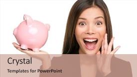  Presentation with banking - Presentation theme having rich real estate - woman holding piggy bank screaming background and a coral colored foreground