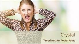  Presentation with woman hands open - Beautiful presentation theme featuring rich woman wearing leopard dress backdrop and a  colored foreground