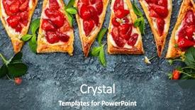  Presentation with cheese pie - Cool new slide set with ricotta cheese in triangles shape backdrop and a ocean colored foreground