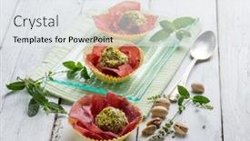  Presentation with nuts - Audience pleasing theme consisting of ricotta-cheese-meatballs-with-pisctachio backdrop and a white colored foreground