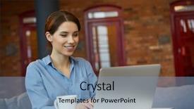  Presentation with riddle - Slide deck consisting of riddle - beautiful businesswoman at the co-working background and a light blue colored foreground