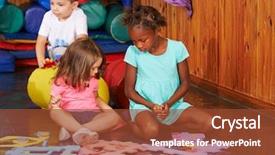 Presentation with riddle - Cool new PPT theme with riddle - children playing together backdrop and a tawny brown colored foreground