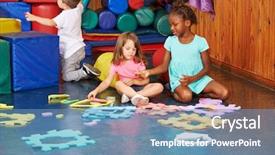  Presentation with children playing - PPT theme having riddle - group of children playing together background and a teal colored foreground