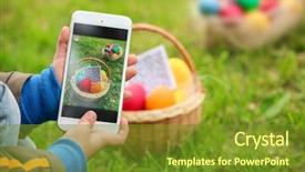  Presentation with riddle - Colorful presentation design enhanced with riddle - little boy scanning qr code backdrop and a tawny brown colored foreground