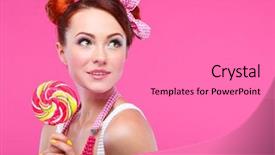  Presentation with candy - Presentation design featuring riddle - portrait of beautiful merry redheaded background and a  colored foreground