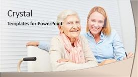  Presentation with riddle - Cool new slides with riddle - smiling senior woman and young backdrop and a sky blue colored foreground