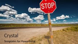  Presentation with gun three bullet holes - Audience pleasing PPT theme consisting of riddle - stop sign with with bullet backdrop and a coral colored foreground