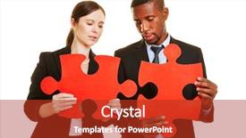  Presentation with riddle - Cool new presentation design with riddle - two business people solving big backdrop and a crimson colored foreground