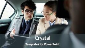  Presentation with car business - PPT theme having discussing work documents in taxi background and a ocean colored foreground