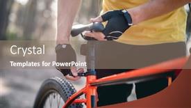  Presentation with height - Colorful PPT theme enhanced with rider-adjusting-seat-height backdrop and a coral colored foreground