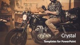  Presentation with vintage motorcycle - Slides with rider and his vintage style background and a tawny brown colored foreground