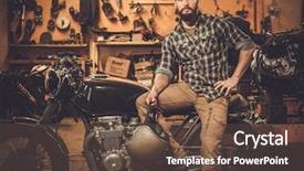  Presentation with vintage motorcycle - Amazing PPT layouts having rider and his vintage style backdrop and a tawny brown colored foreground