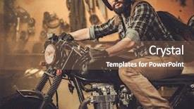  Presentation with vintage motorcycle - Theme featuring rider and his vintage style background and a tawny brown colored foreground