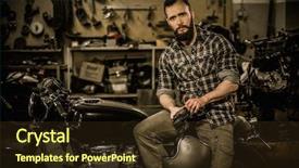  Presentation with vintage motorcycle - PPT theme featuring rider and his vintage style background and a tawny brown colored foreground
