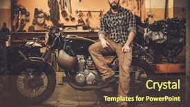  Presentation with vintage motorcycle - Audience pleasing presentation design consisting of rider and his vintage style backdrop and a tawny brown colored foreground