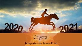  Presentation with happy new year - Slide deck enhanced with rider-on-the-horse-jump background and a gold colored foreground