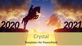  Presentation with happy new year - Audience pleasing PPT theme consisting of rider-on-the-horse-jump backdrop and a blonde colored foreground