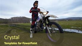  Presentation with green lawn - Slide deck featuring rider-starting-racing background and a tawny brown colored foreground