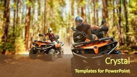  Presentation with atv - Slides with riders speed race in forest background and a tawny brown colored foreground