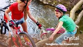 Presentation with children little child girl plays - Audience pleasing theme consisting of rides bicycle girl bicycling ford backdrop and a coral colored foreground
