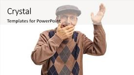  Presentation with hand holding colorful brain sketch - Colorful slide deck enhanced with ridicule - senior holding his hand backdrop and a white colored foreground