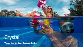  Presentation with swimming - Theme with ridicule - young couple have fun background and a ocean colored foreground