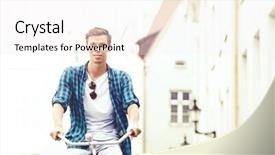  Presentation with riding jetski - PPT theme enhanced with riding a bicycle around town background and a  colored foreground