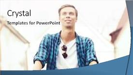  Presentation with bicycle - PPT theme featuring riding a bicycle around town background and a  colored foreground