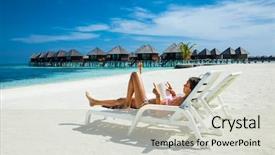  Presentation with child girl reading a book - Presentation design with riding a book at topic background and a light gray colored foreground