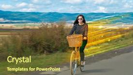  Presentation with bicycle - Slide deck with riding bicycle in fabulous nature background and a  colored foreground