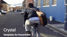  Presentation with urban transportation - Amazing theme having riding bicycle in urban city backdrop and a dark gray colored foreground